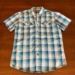 Eddie Bauer men’s short sleeve button down shirt outdoor blue white Sz M
